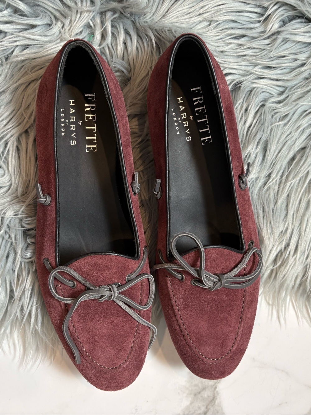 Frette by Harry’s of London apron toe suede driver loafer in wine - 39
